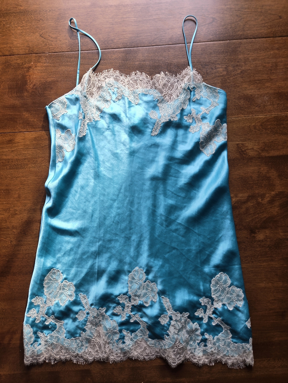 Vintage Victoria’s Secret Satin Lace Cami Slip Top Aqua Blue Y2K Small